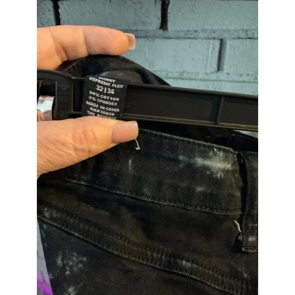 Rue21 Premium Supreme Flex Skinny Jeans Mens 32x34 Black White Acid Wash Bleach